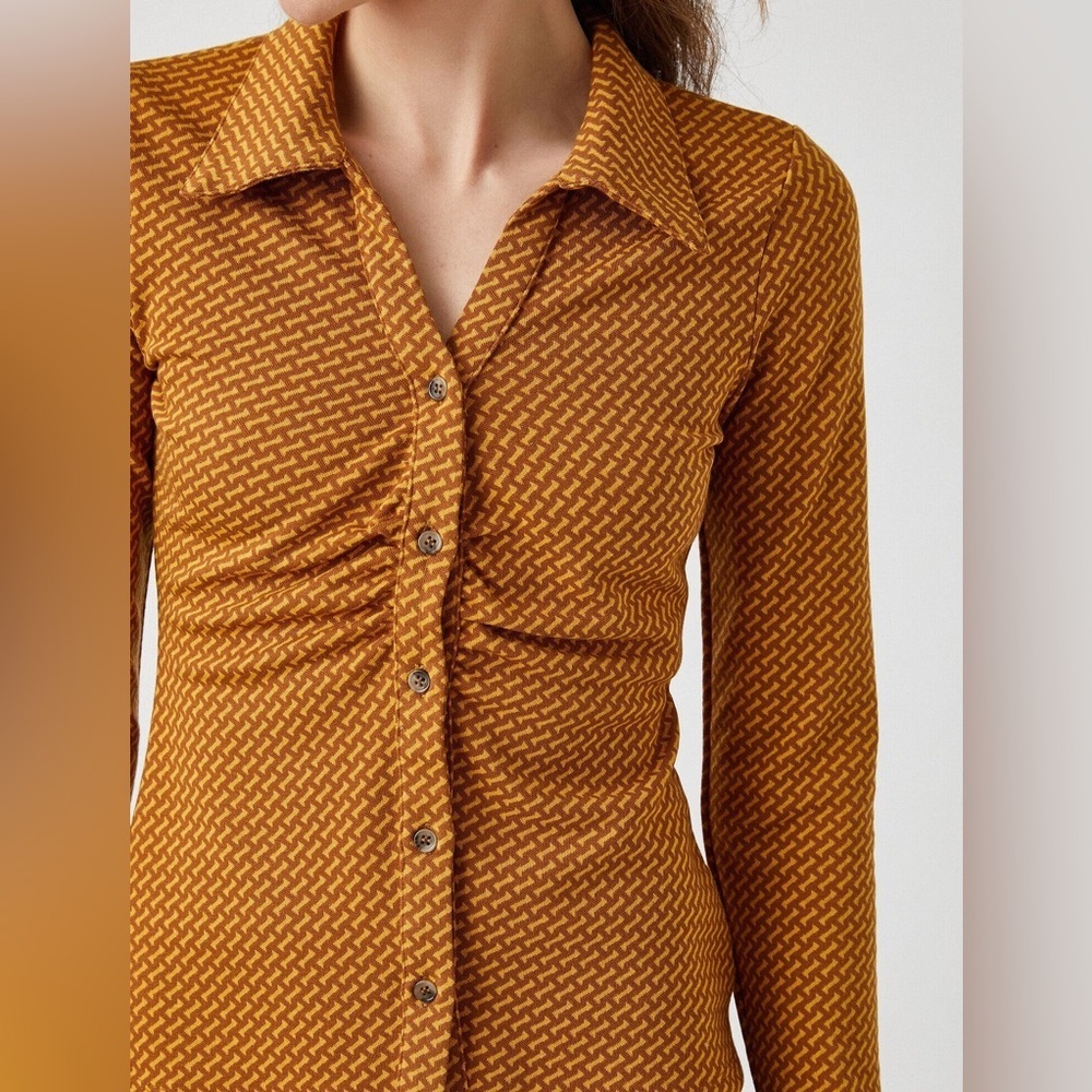 KOTON Buttoned Detailed Patterned Shirt Size M Mustard - Picture 4 of 17